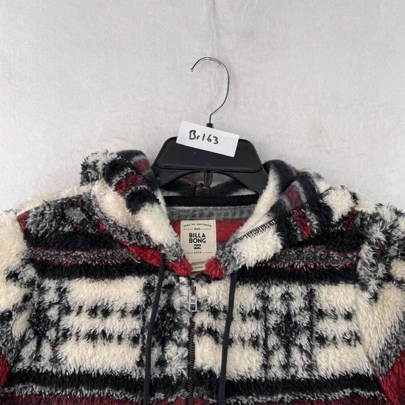 Billabong Fleece Jacket Women's S Red Ivory Aztec Tribal Print Hooded Pullover - Picture 13 of 13